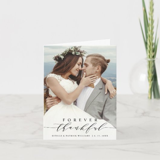 Zwarte Script Voor Altijd Dankbaar Trouwfoto  Bedankkaart (Voorkant)
