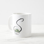 Zwarte script waterverf wildbloemen koffie mok (Voorkant links)