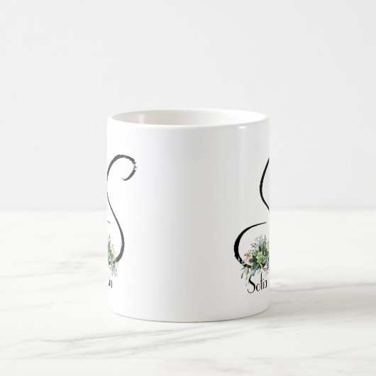 Zwarte script waterverf wildbloemen koffie mok (Center)