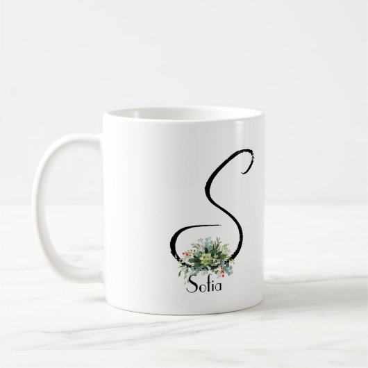 Zwarte script waterverf wildbloemen koffie mok (Links)