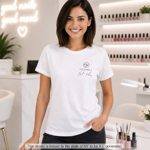 Zwarte Script Werknemersnaam Zakelijk Logo Nagels T-shirt