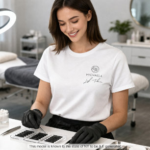 Zwarte Script Werknemersnaam Zakelijk Logo Wimpers T-shirt