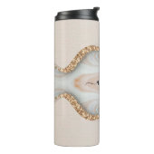 Zwarte scriptnaam op marmer & goud glitters 2 thermosbeker (Gedraaid links)