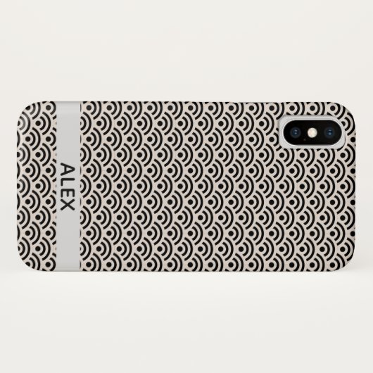 Zwarte Seigaiha Japanse Pattern Persoonlijke naam Case-Mate iPhone Case (Achterkant (horizontaal))