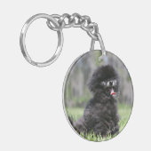 Zwarte Senior Pommeren Sleutelhanger (Voorkant Links)