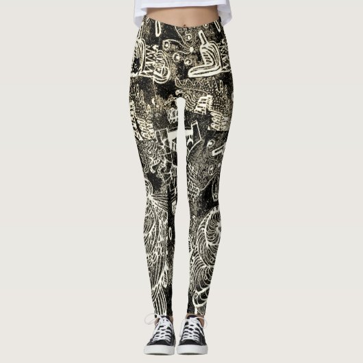 Zwarte Sepia Abstract Leggings (Voorkant)