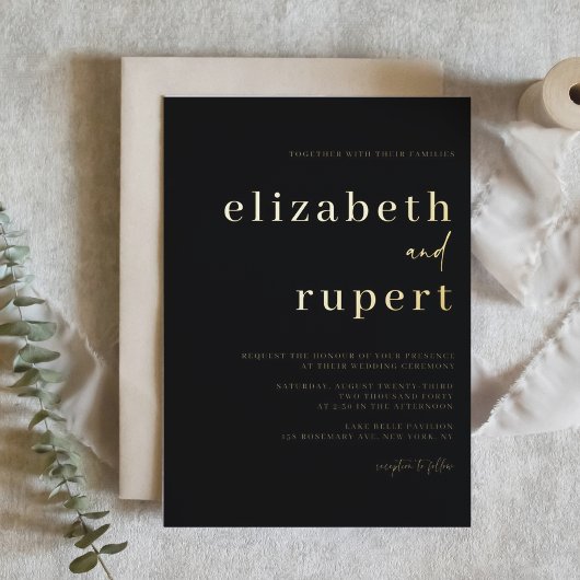 Zwarte Serif Script Typografie Minimalistische Tro Folie Uitnodiging