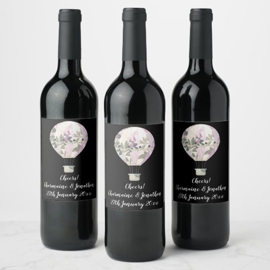 ZWARTE SERING HETE LUCHT BALLON WIJNETIKET WIJN ETIKET (Flessen)