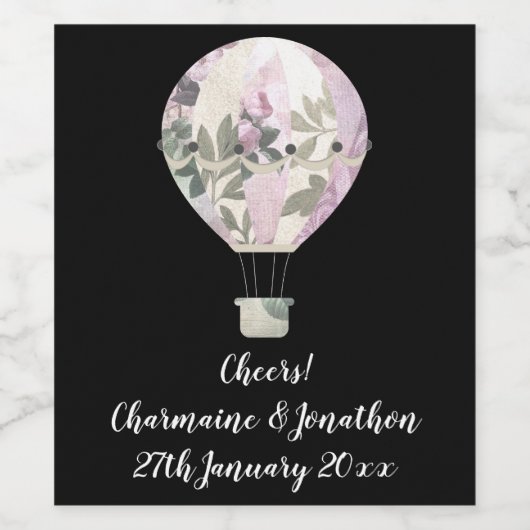 ZWARTE SERING HETE LUCHT BALLON WIJNETIKET WIJN ETIKET (Enkel label)