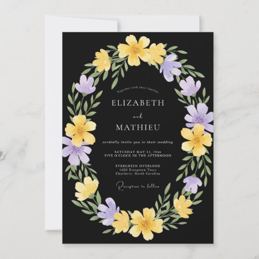 Zwarte Sering Wreath Bruiloft Kaart (Voorkant)