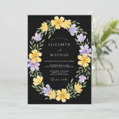 Zwarte Sering Wreath Bruiloft Kaart (Staand voorkant)