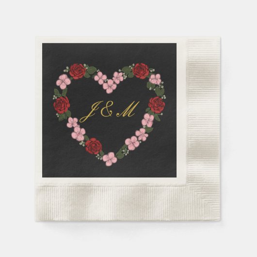 Zwarte servetten - Bloemhart bruiloft (Voorkant)