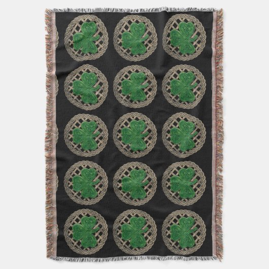 Zwarte shamrock on Keltic Knols Throw Blanket Deken (Voorkant Verticaal)