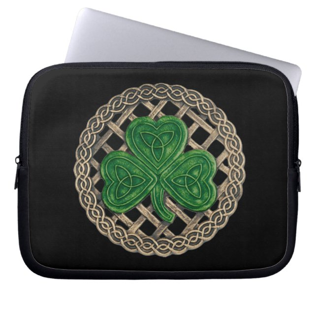 Zwarte Shamrock op Celtic Knots Laptop Mouw Laptop Sleeve (Voorkant)