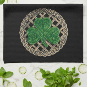 Zwarte Shamrock op Keltische knopen keukenhanddoek