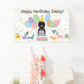 Zwarte Sheepadoodle Hond Verjaardagsfeestje Spandoek (Insitu)
