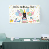 Zwarte Sheepadoodle Hond Verjaardagsfeestje Spandoek (Beurs)