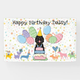 Zwarte Sheepadoodle Hond Verjaardagsfeestje Spandoek