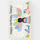 Zwarte Sheepadoodle Hond Verjaardagsfeestje Spandoek (Verticaal)