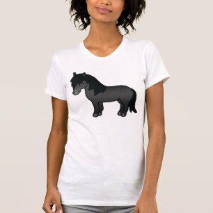Zwarte Shetlanders Pony Cartoon Illustratie T-shirt