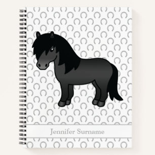 Zwarte Shetlandpony Cartoonpony & aangepaste tekst Notitieboek
