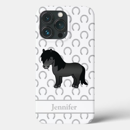 Zwarte Shetlandpony Leuke Cartoon Illustratie Case-Mate iPhone Case (Achterkant)