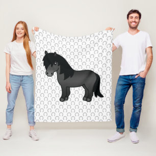 Zwarte Shetlandpony Schattige Cartoon Illustratie Fleece Deken