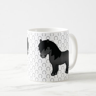 Zwarte Shetlandpony Schattige Cartoon Illustratie Koffiemok