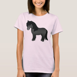 Zwarte Shetlandpony Schattige Cartoon Illustratie T-shirt