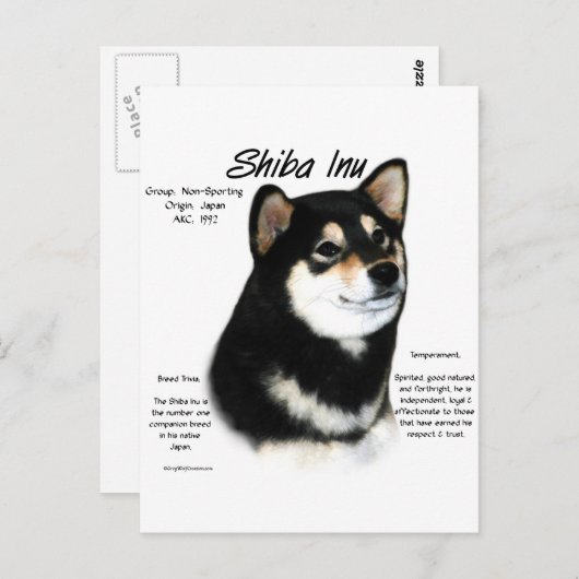 Zwarte Shiba Inu Geschiedenis Briefkaart (Voorkant / Achterkant)