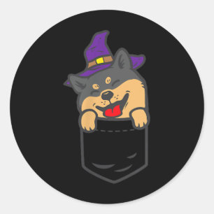 Zwarte Shiba Inu-hond Heks Halloween Akita-hond Ronde Sticker