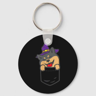 Zwarte Shiba Inu-hond Heks Halloween Akita-hond Sleutelhanger