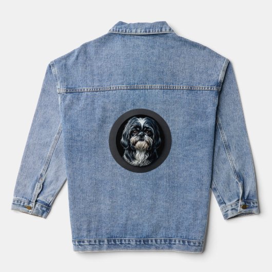 zwarte shih tzu denim jacket (Achterkant)