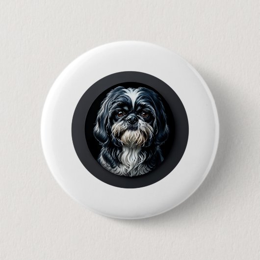 zwarte shih tzu ronde button 5,7 cm (Voorkant)