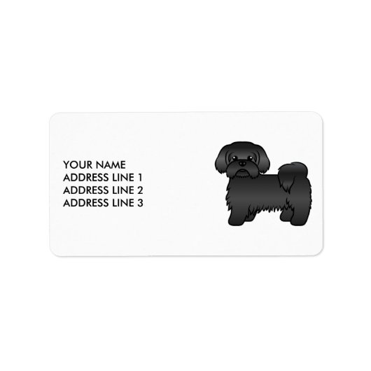 Zwarte Shih Tzu Schattige Cartoonhond & Aangepaste Etiket (Voorkant)