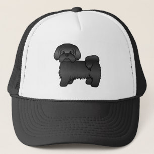 Zwarte Shih Tzu Schattige Cartoonhond Illustratie Trucker Pet