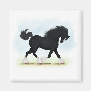 Zwarte Shire paard met bles en sokken Magneet