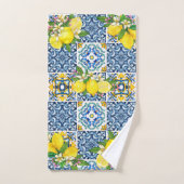 Zwarte Siciliaanse Tegels Citrus Lemons Bad Handdoek (Handdoek)
