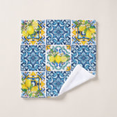 Zwarte Siciliaanse Tegels Citrus Lemons Bad Handdoek (Wasdoekje)