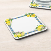 Zwarte Siciliaanse Tegels Citrus Lemons Bier Onderzetter (Linkerzijde)