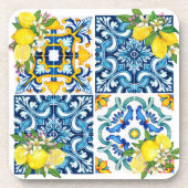 Zwarte Siciliaanse Tegels Citrus Lemons Bier Onderzetter (Voorkant)