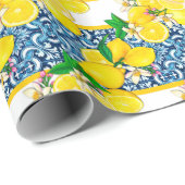 Zwarte Siciliaanse Tegels Citrus Lemons Cadeaupapier (Rol Hoek)