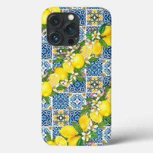 Zwarte Siciliaanse Tegels Citrus Lemons Case-Mate iPhone Case