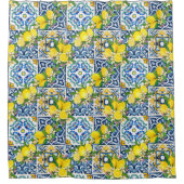 Zwarte Siciliaanse Tegels Citrus Lemons Douchegordijn (Voorkant)