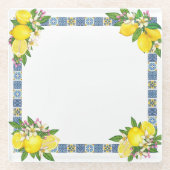 Zwarte Siciliaanse Tegels Citrus Lemons Glazen Onderzetter (Voorkant)