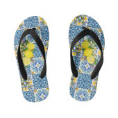 Zwarte Siciliaanse Tegels Citrus Lemons Kinder Teenslippers (Voetbed)