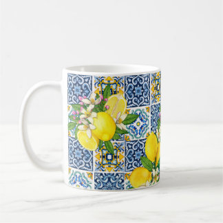 Zwarte Siciliaanse Tegels Citrus Lemons Koffiemok