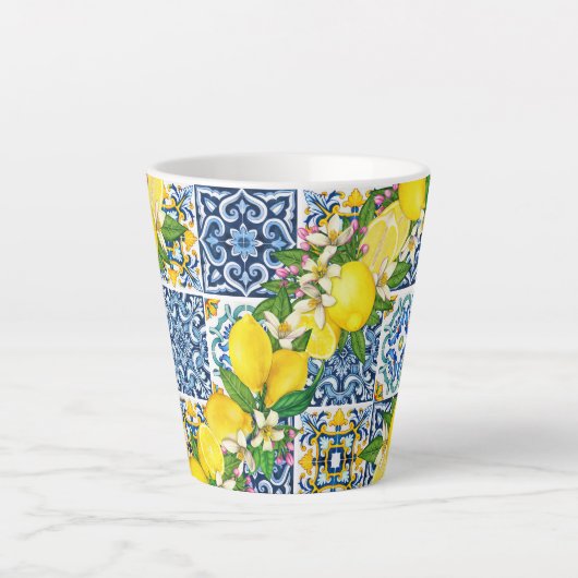 Zwarte Siciliaanse Tegels Citrus Lemons Latte Mok (Voorkant)