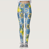 Zwarte Siciliaanse Tegels Citrus Lemons Leggings (Voorkant)