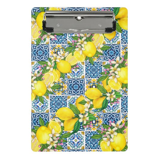 Zwarte Siciliaanse Tegels Citrus Lemons Mini Klembord (Voorkant)